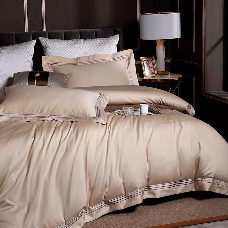 Leilah Kilim Beige Embroidered Edge Egyptian Cotton Duvet Cover Set - RoseStraya.com