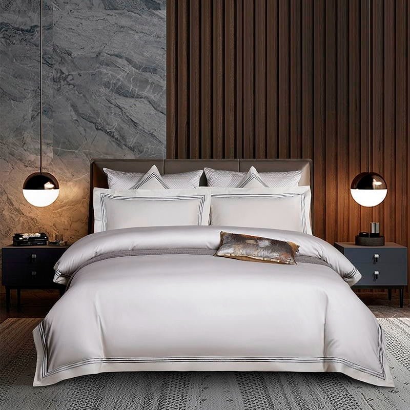 Leilah Light Silver Embroidered Edge Egyptian Cotton Duvet Cover Set - RoseStraya.com