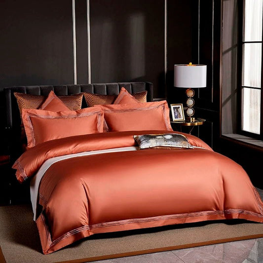 Leilah Orange Embroidered Edge Egyptian Cotton Duvet Cover Set - RoseStraya.com