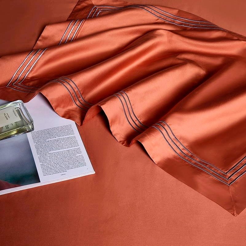 Leilah Orange Embroidered Edge Egyptian Cotton Duvet Cover Set - RoseStraya.com