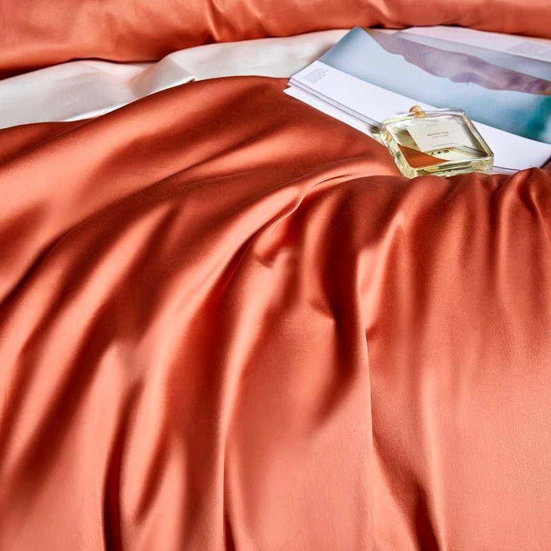 Leilah Orange Embroidered Edge Egyptian Cotton Duvet Cover Set - RoseStraya.com