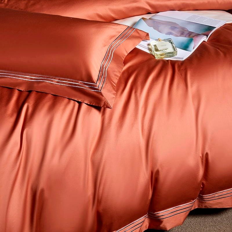 Leilah Orange Embroidered Edge Egyptian Cotton Duvet Cover Set - RoseStraya.com