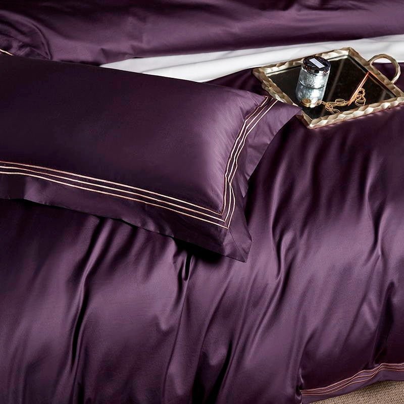 Leilah Purple Embroidered Edge Egyptian Cotton Duvet Cover Set - RoseStraya.com