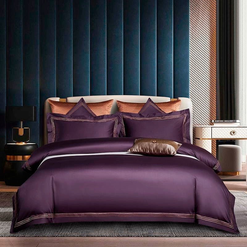Leilah Purple Embroidered Edge Egyptian Cotton Duvet Cover Set - RoseStraya.com