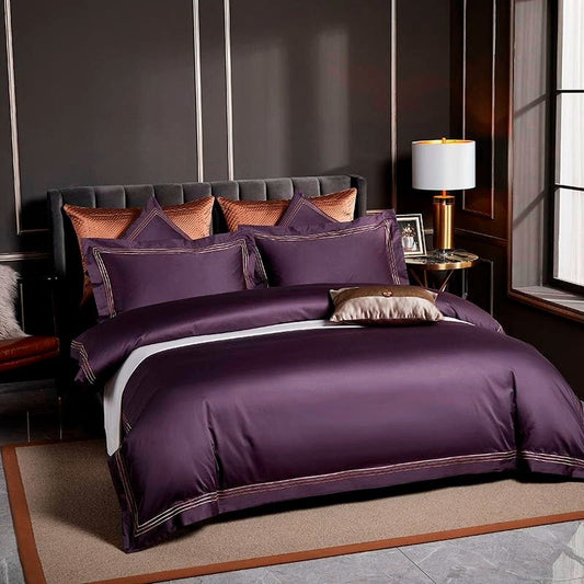 Leilah Purple Embroidered Edge Egyptian Cotton Duvet Cover Set - RoseStraya.com
