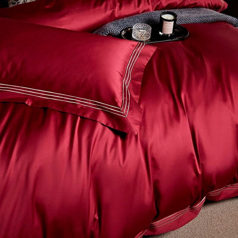 Leilah Red Embroidered Edge Egyptian Cotton Duvet Cover Set - RoseStraya.com