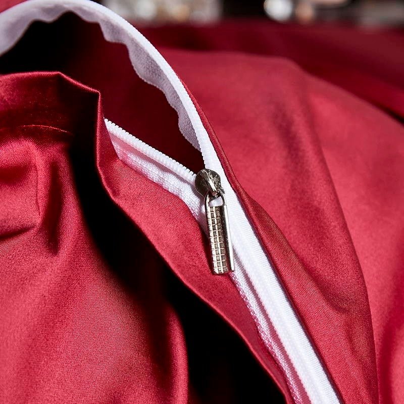 Leilah Red Embroidered Edge Egyptian Cotton Duvet Cover Set - RoseStraya.com