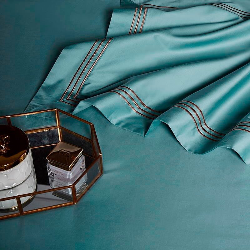 Leilah Turquoise Embroidered Edge Egyptian Cotton Duvet Cover Set - RoseStraya.com