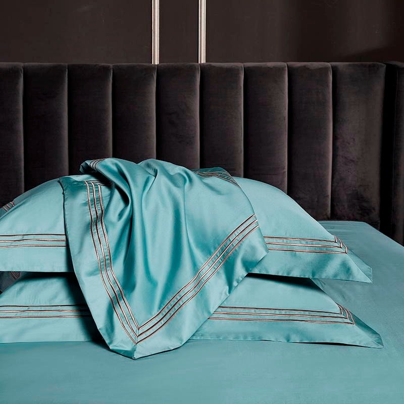 Leilah Turquoise Embroidered Edge Egyptian Cotton Duvet Cover Set - RoseStraya.com