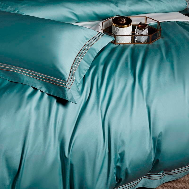 Leilah Turquoise Embroidered Edge Egyptian Cotton Duvet Cover Set - RoseStraya.com