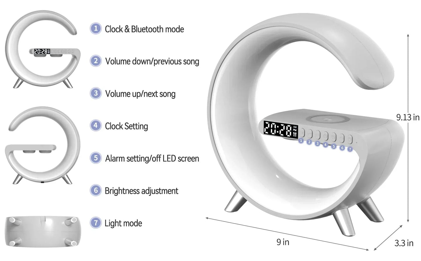 Multifunction Smart Lamp iPhone Wireless Charging Dock Clock Speaker Night Light - RoseStraya.com