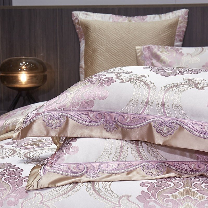 Nasreen 1000TC Satin Jacquard Egyptian Cotton Luxury European Duvet Cover Sets - RoseStraya.com
