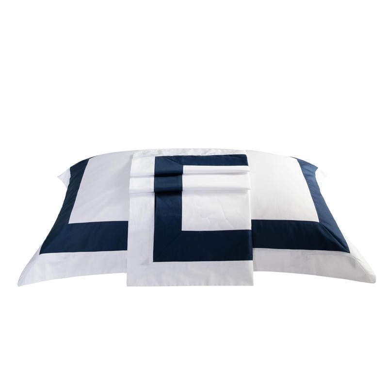 Nevaeh Dark Blue Stripe Egyptian Cotton Luxury White Duvet Cover Set - RoseStraya.com