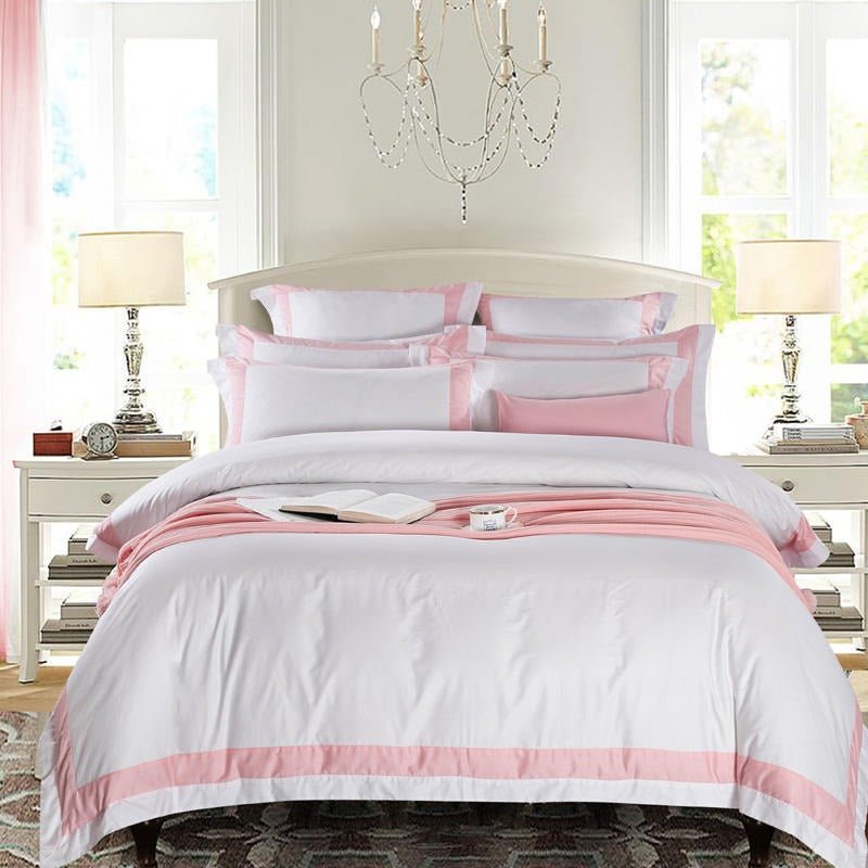 Nevaeh Pink Stripe Egyptian Cotton Luxury White Duvet Cover Set - RoseStraya.com