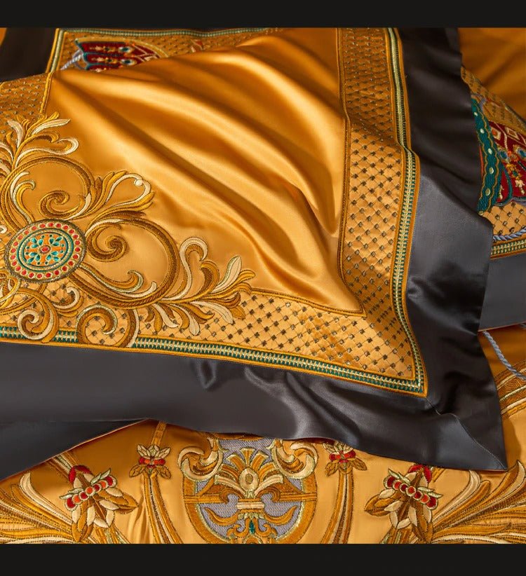 Nikki Gold Egyptian Cotton Embroidered Duvet Cover Set - RoseStraya.com