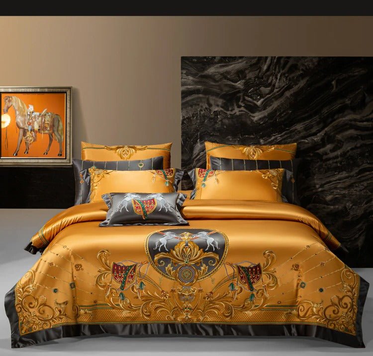 Nikki Gold Egyptian Cotton Embroidered Duvet Cover Set - RoseStraya.com