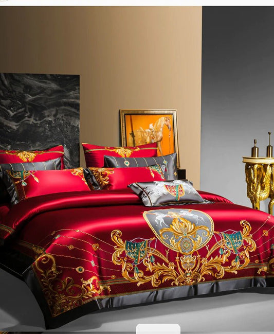 Nikki Red Egyptian Cotton Embroidered Duvet Cover Set - RoseStraya.com