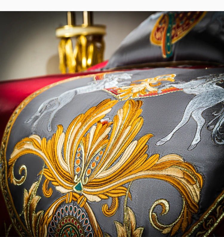 Nikki Red Egyptian Cotton Embroidered Duvet Cover Set - RoseStraya.com