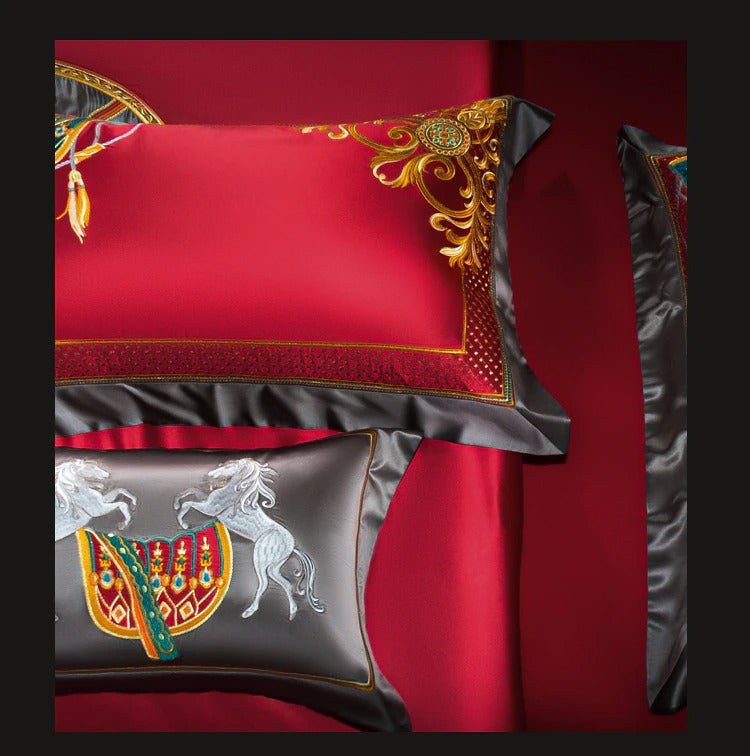 Nikki Red Egyptian Cotton Embroidered Duvet Cover Set - RoseStraya.com