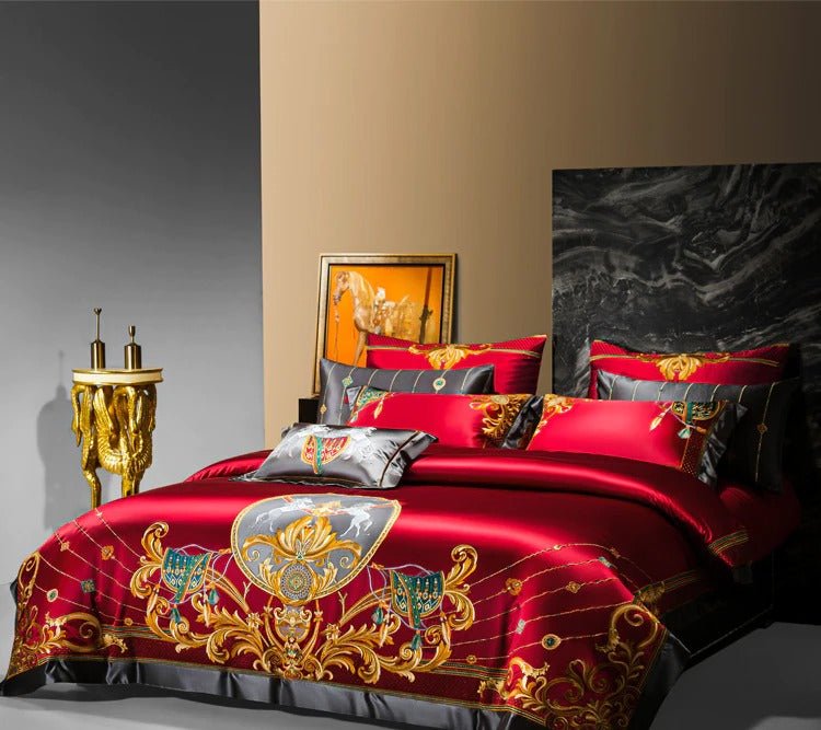 Nikki Red Egyptian Cotton Embroidered Duvet Cover Set - RoseStraya.com