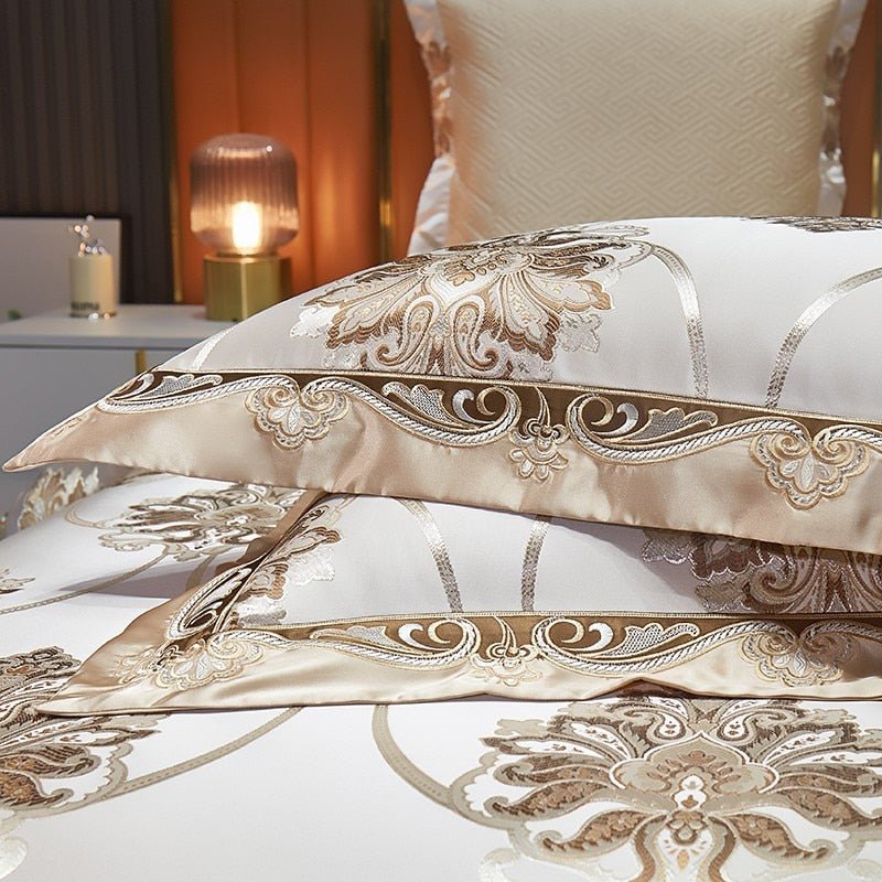 Nilofar 1000TC Satin Jacquard Egyptian Cotton Luxury European Duvet Cover Sets - RoseStraya.com