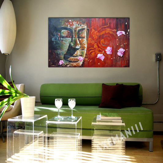 Original Buddha Oil Painting Canvas Art Genuine Hand-Painted Signed Unframed - RoseStraya.com