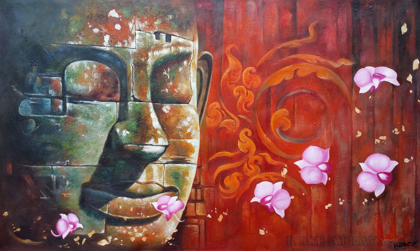 Original Buddha Oil Painting Canvas Art Genuine Hand-Painted Signed Unframed - RoseStraya.com