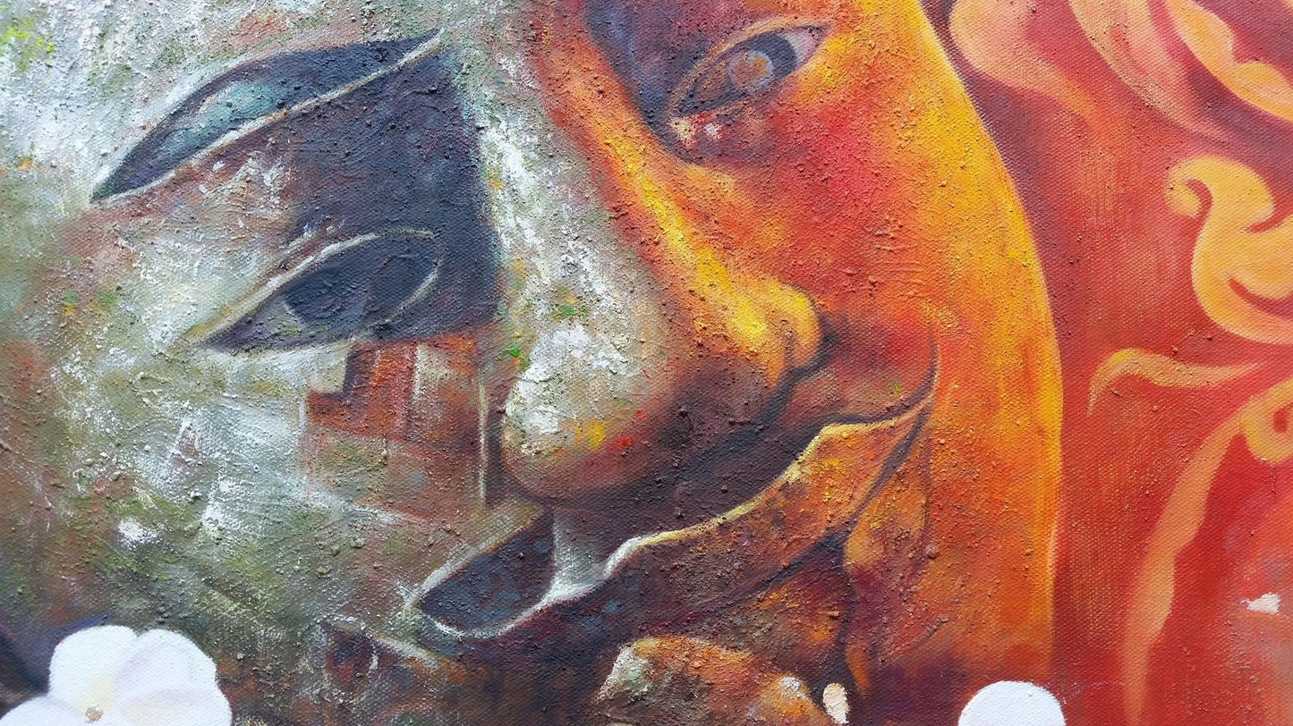 Original Buddha Oil Painting on Canvas Genuine Hand-Painted Signed Unframed - RoseStraya.com