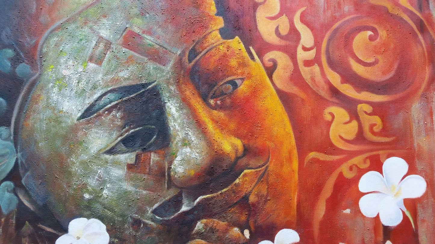 Original Buddha Oil Painting on Canvas Genuine Hand-Painted Signed Unframed - RoseStraya.com