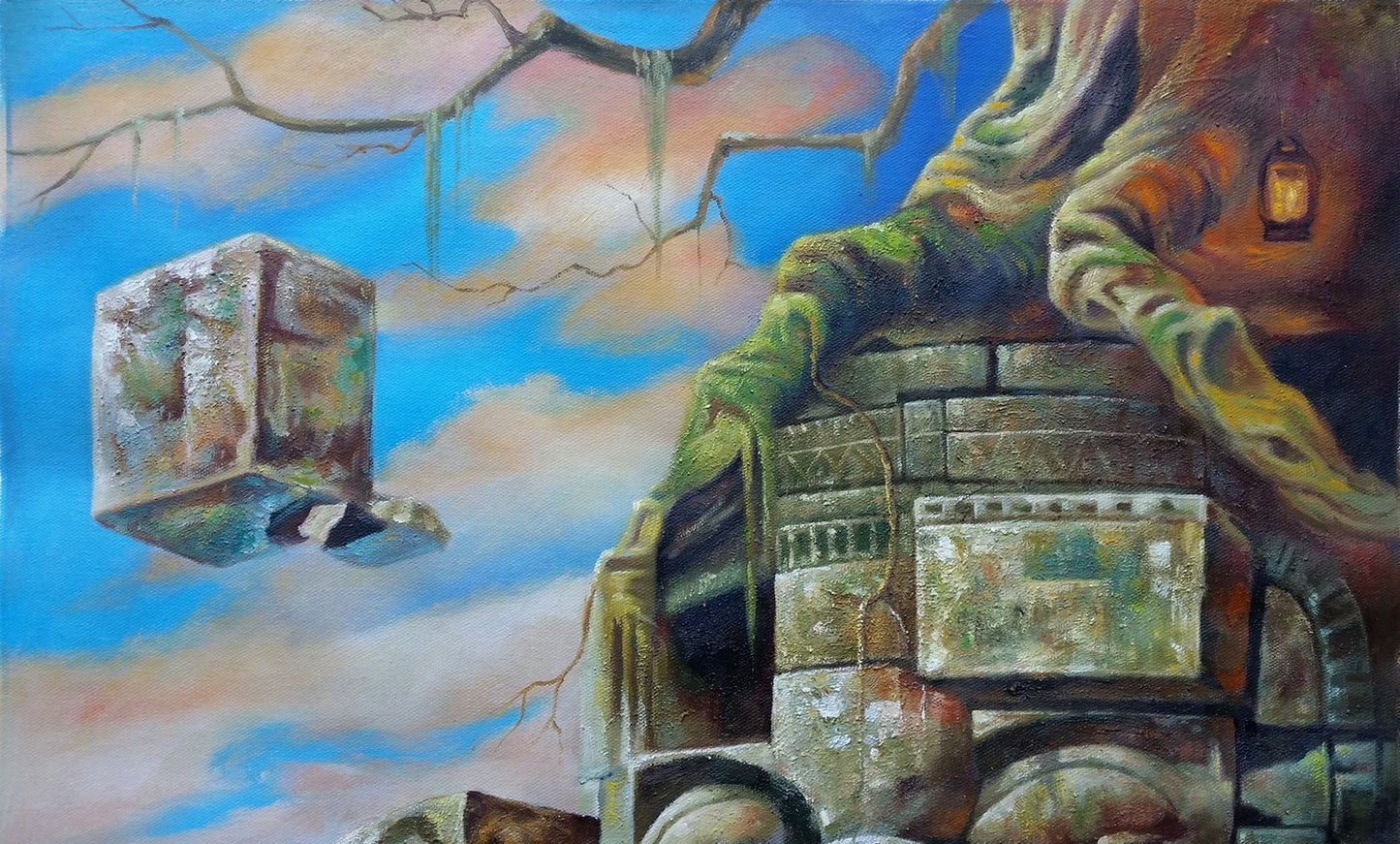 Original Buddha & The Universe Hand-Painted Oil Painting on Canvas Signed Unframed - RoseStraya.com