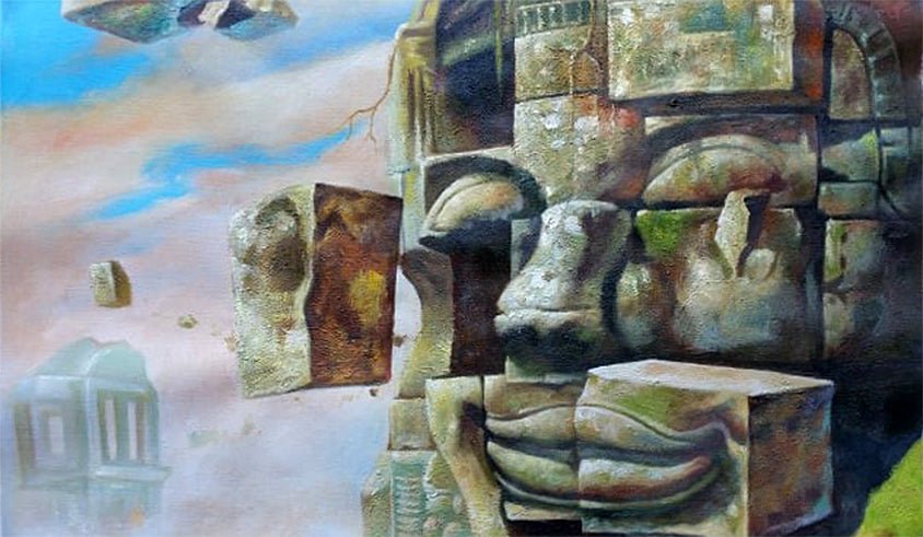 Original Buddha & The Universe Hand-Painted Oil Painting on Canvas Signed Unframed - RoseStraya.com
