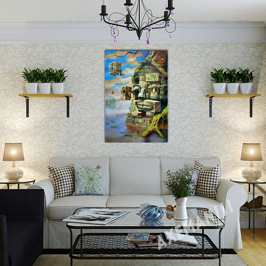 Original Buddha & The Universe Hand-Painted Oil Painting on Canvas Signed Unframed - RoseStraya.com