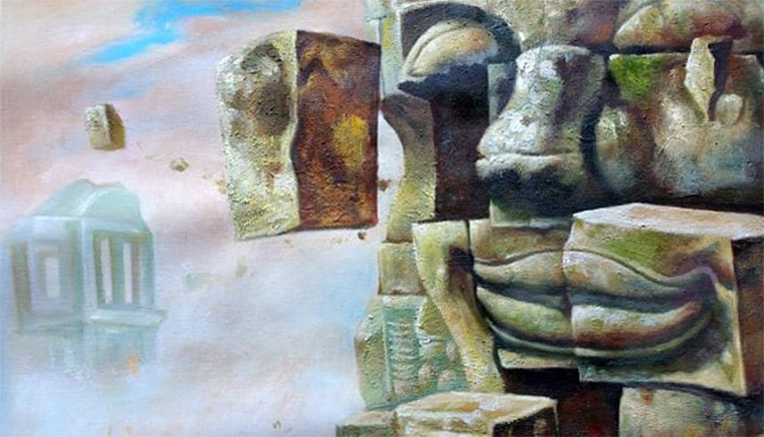 Original Buddha & The Universe Hand-Painted Oil Painting on Canvas Signed Unframed - RoseStraya.com