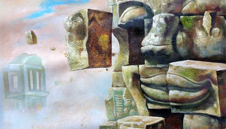 Original Buddha & The Universe Hand-Painted Oil Painting on Canvas Signed Unframed - RoseStraya.com