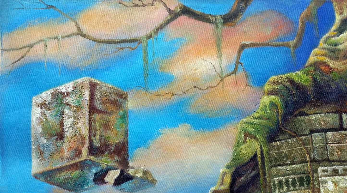 Original Buddha & The Universe Hand-Painted Oil Painting on Canvas Signed Unframed - RoseStraya.com