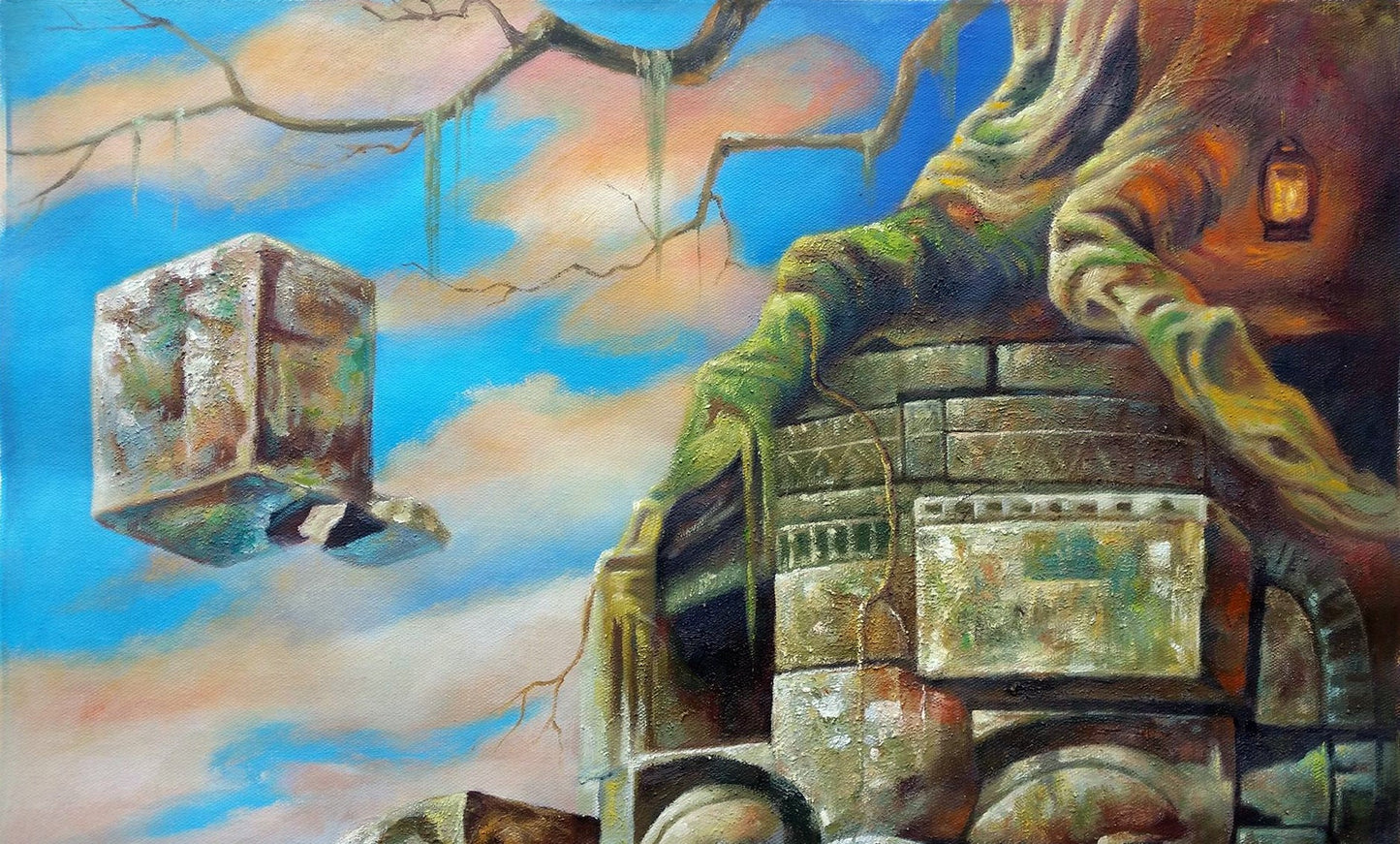 Original Buddha & The Universe Hand-Painted Oil Painting on Canvas Signed Unframed - RoseStraya.com