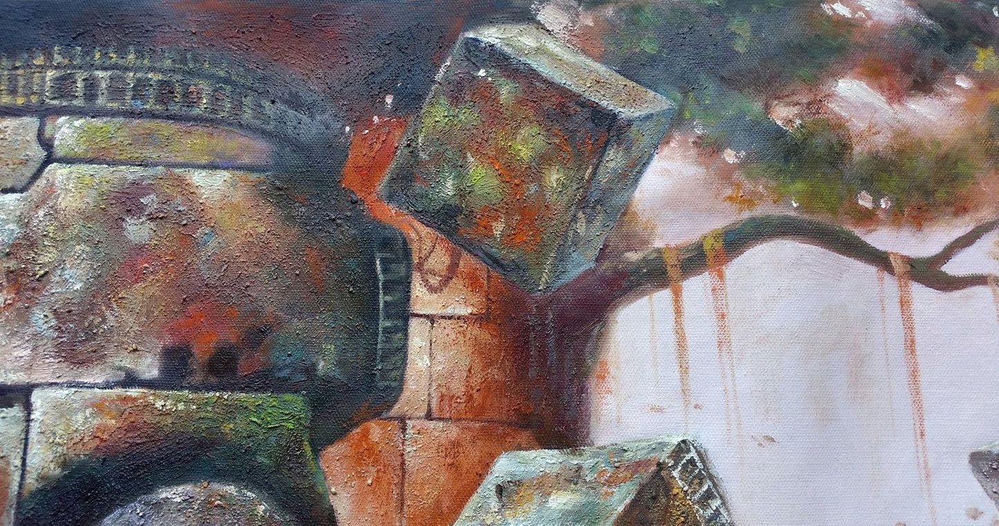 Original Buddha & The Universe II Hand-Painted Oil Painting on Canvas Signed Unframed - RoseStraya.com