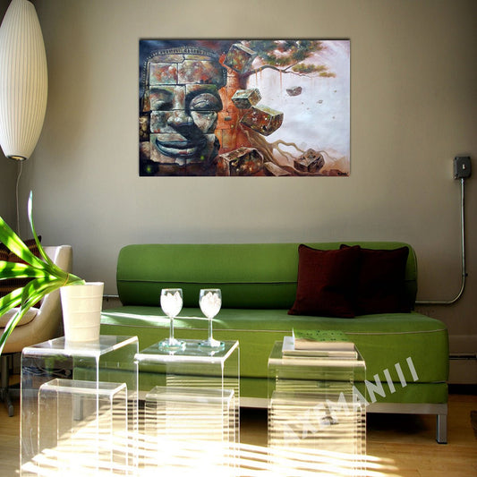 Original Buddha & The Universe II Hand-Painted Oil Painting on Canvas Signed Unframed - RoseStraya.com