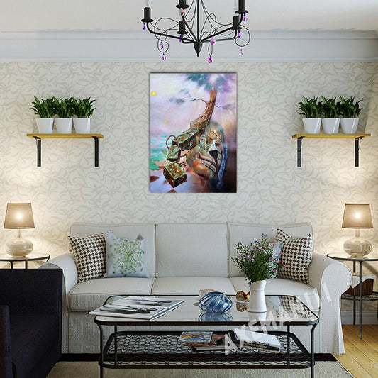 Original Buddha & The Universe III Hand-Painted Oil Painting on Canvas Signed Unframed - RoseStraya.com