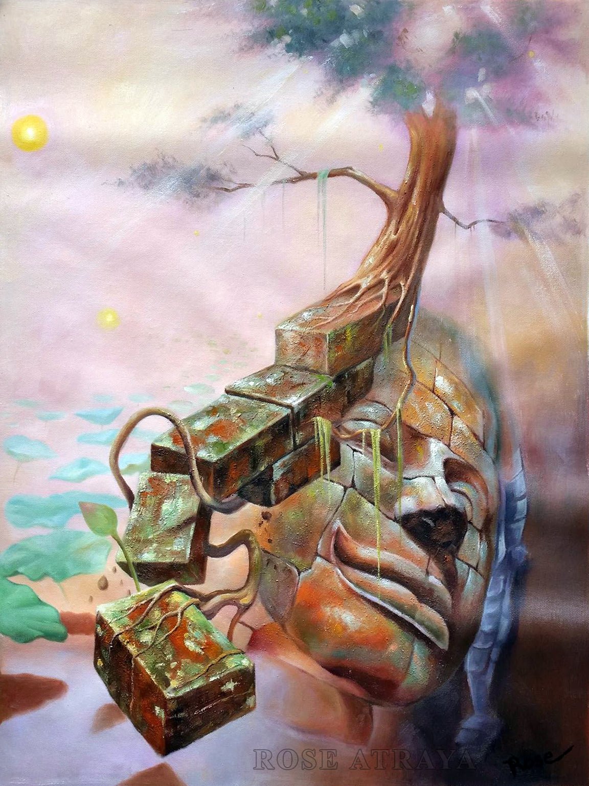 Original Buddha & The Universe III Hand-Painted Oil Painting on Canvas Signed Unframed - RoseStraya.com