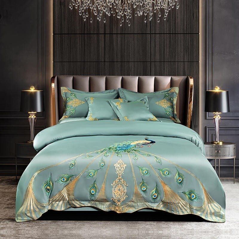 Pavone Luxury Embroidery Egyptian Cotton Duvet Cover Set - RoseStraya.com