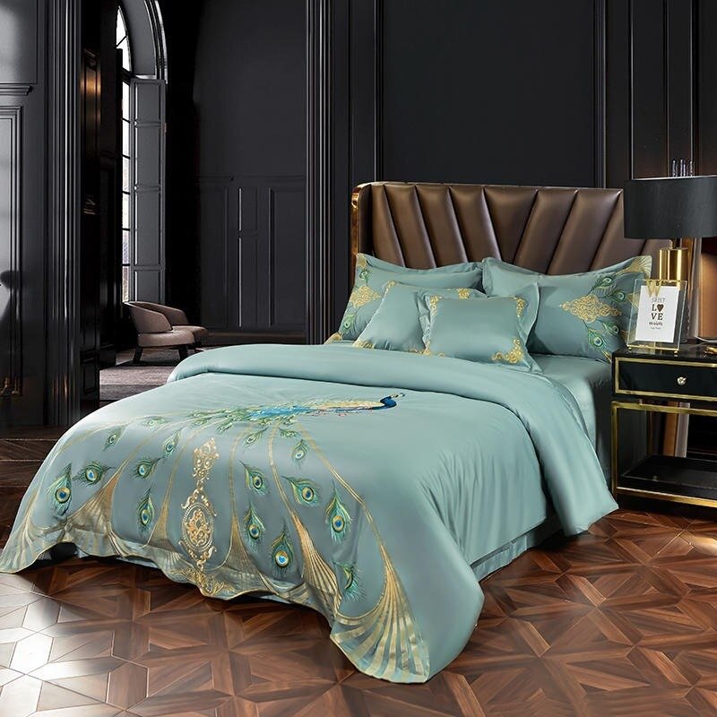 Pavone Luxury Embroidery Egyptian Cotton Duvet Cover Set - RoseStraya.com