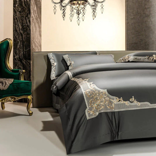 Reina Grey Luxury Egyptian Cotton Duvet Cover Set - RoseStraya.com