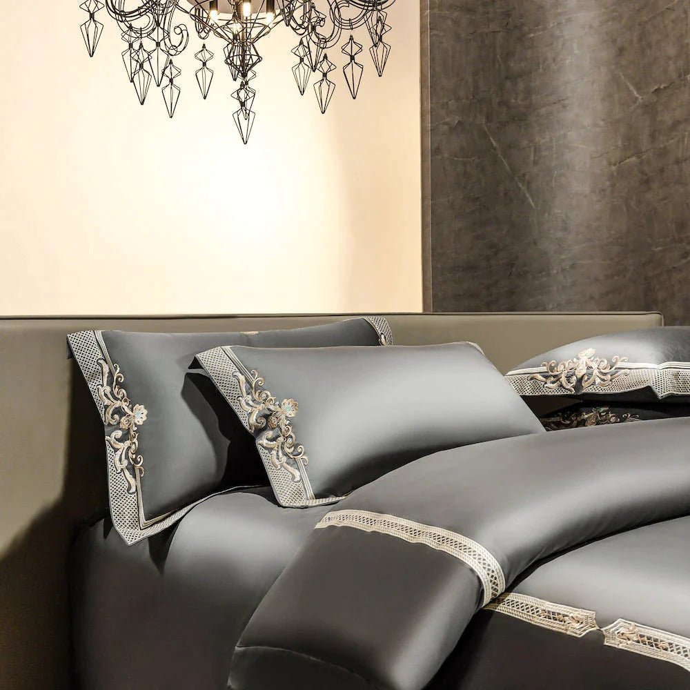 Reina Grey Luxury Egyptian Cotton Duvet Cover Set - RoseStraya.com