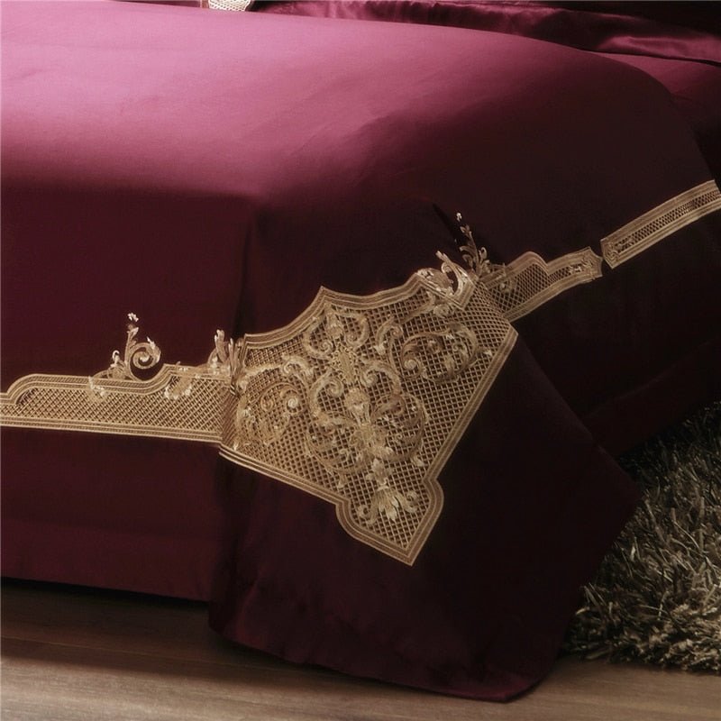 Reina Puce Red Luxury Egyptian Cotton Duvet Cover Set - RoseStraya.com