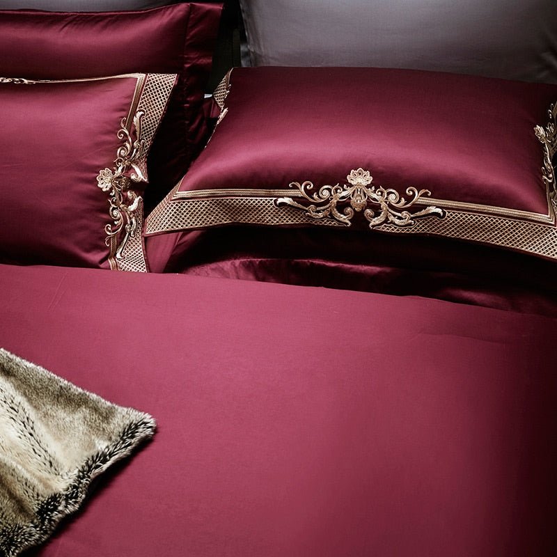 Reina Puce Red Luxury Egyptian Cotton Duvet Cover Set - RoseStraya.com