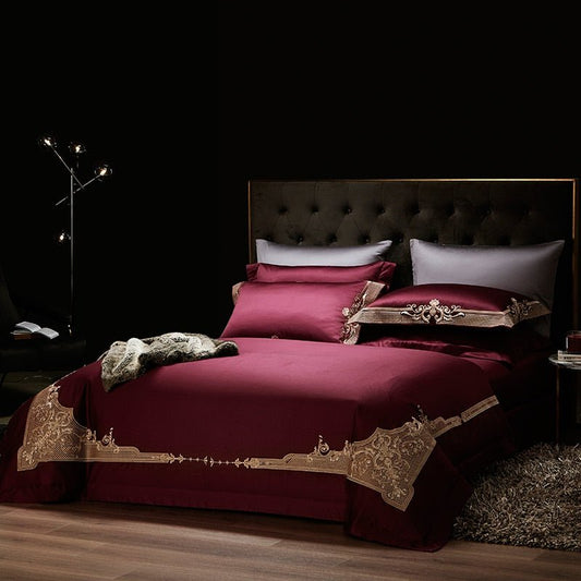 Reina Puce Red Luxury Egyptian Cotton Duvet Cover Set - RoseStraya.com