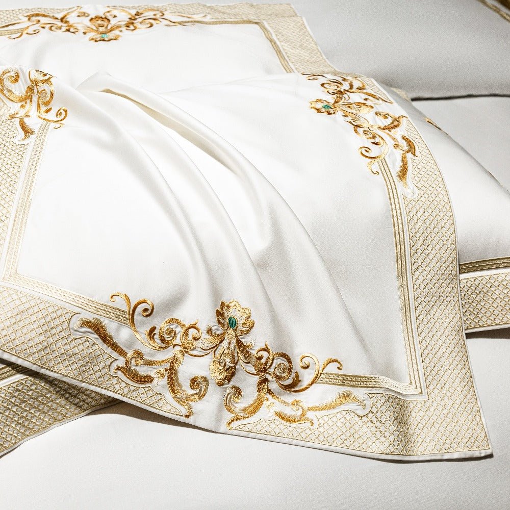 Reina White Luxury Egyptian Cotton Embroidery Duvet Cover Set - RoseStraya.com