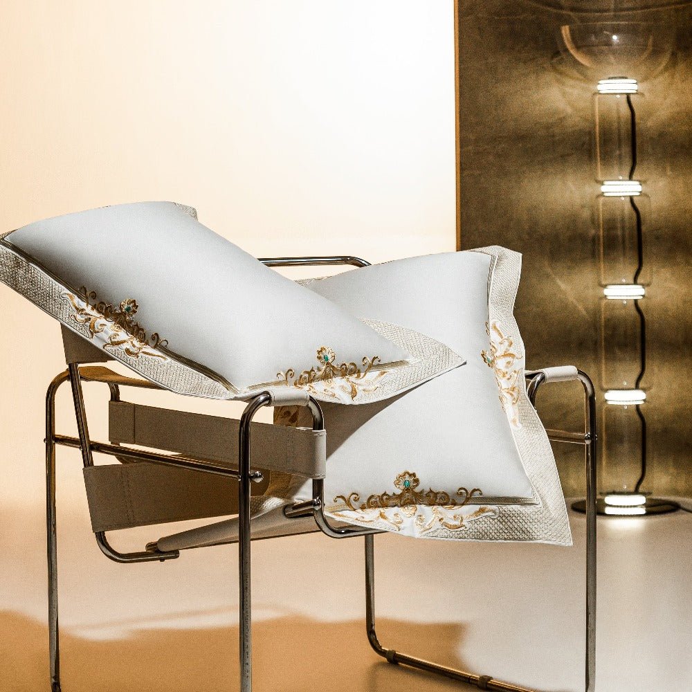 Reina White Luxury Egyptian Cotton Embroidery Duvet Cover Set - RoseStraya.com