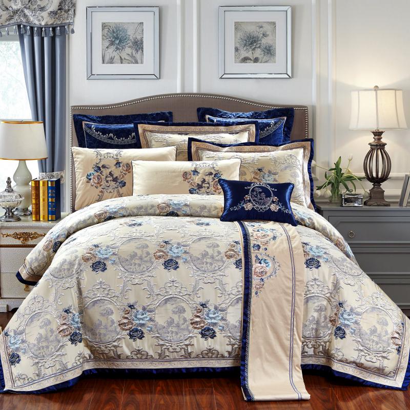 Rosina Satin Jacquard Egyptian Cotton Embroidered Duvet Cover Set - RoseStraya.com